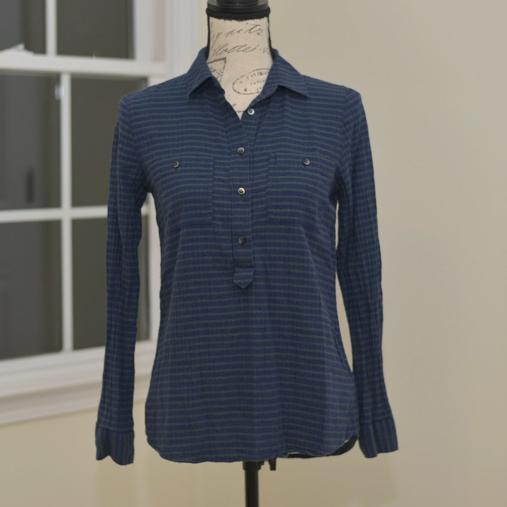 Madewell blue/green striped long sleeve top